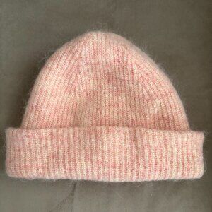 Ganni Peach/Pink Mohair/Wool Ribbed Hat